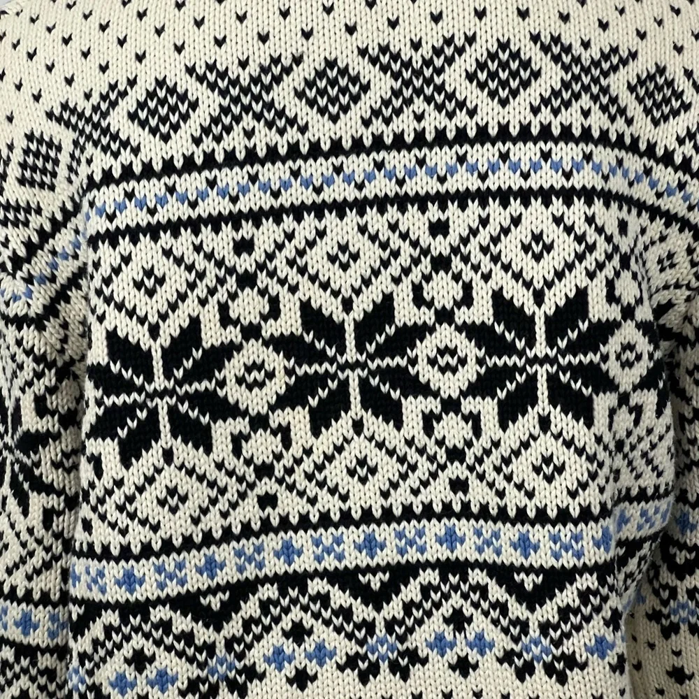 LL BEAN Cotton Cardigan Fair Isle Snowflake Nordic Print Pewter Button - Picture 9 of 10